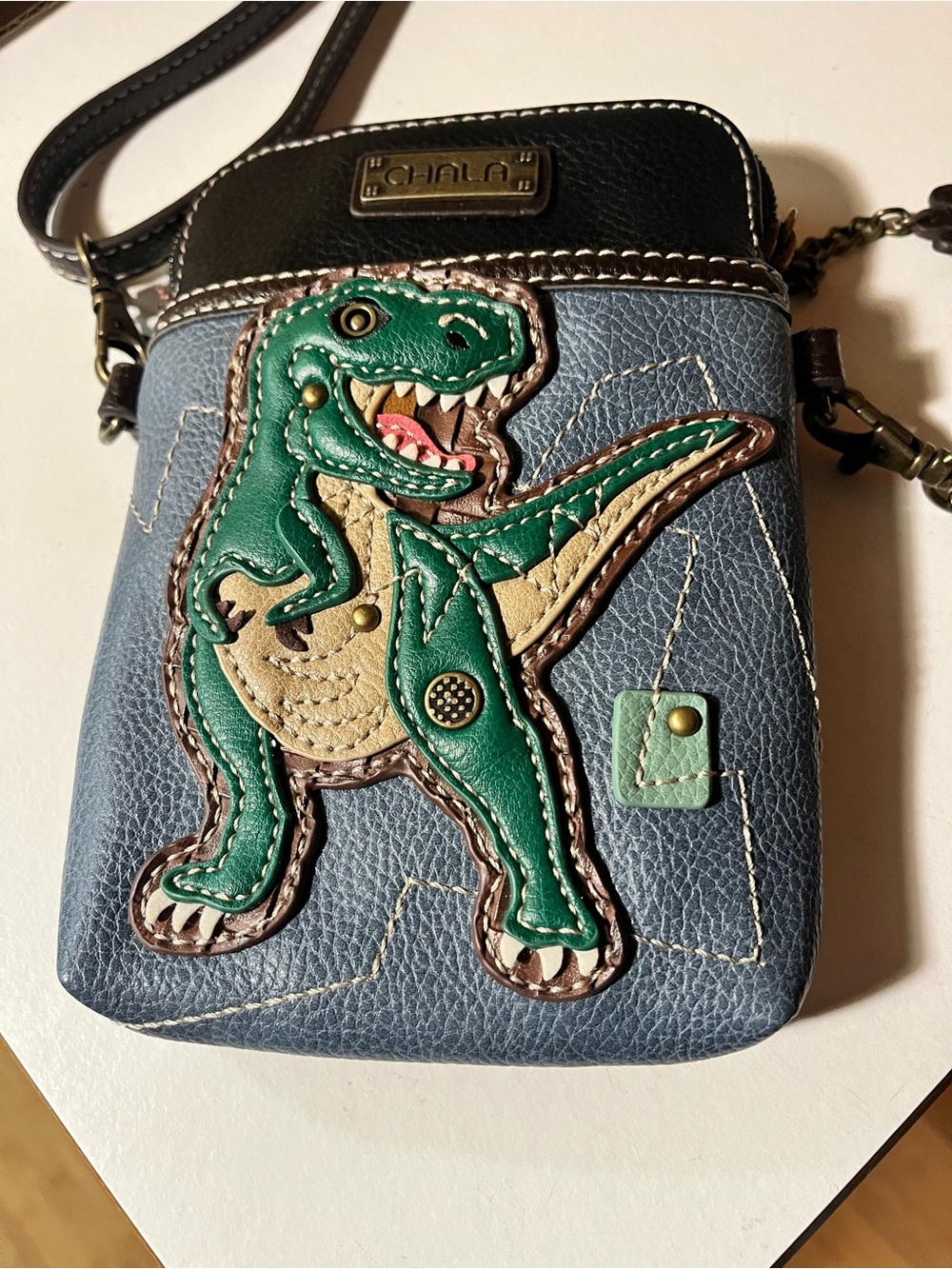 Chala Green Dinosaur T-Rex Crossbody Vegan Leather Bag